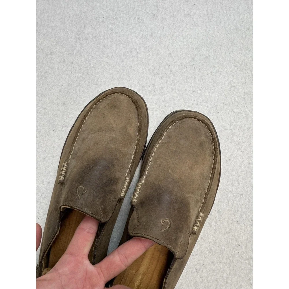 OluKai Moloa Shoes Mens Size 10 Brown Leather Slip On Comfort Loafers Moc